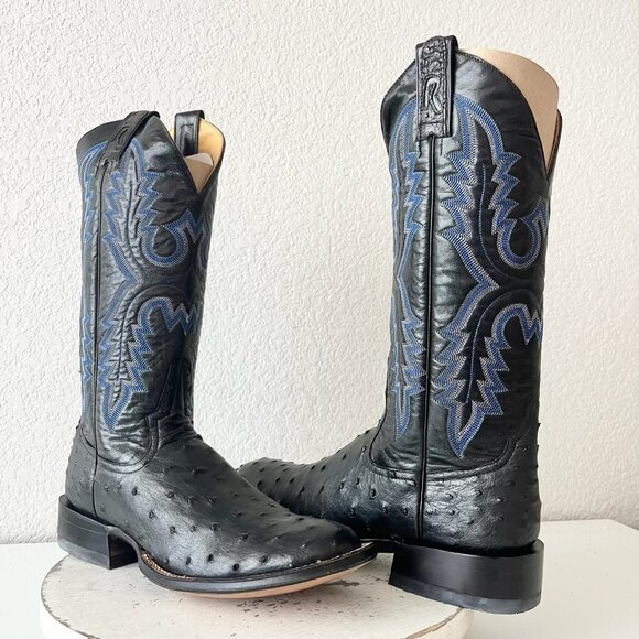 NEW Rod Patrick Mens Cowboy Boots 10 AAA Black Ostrich Leather Western Round Toe - Picture 1 of 13